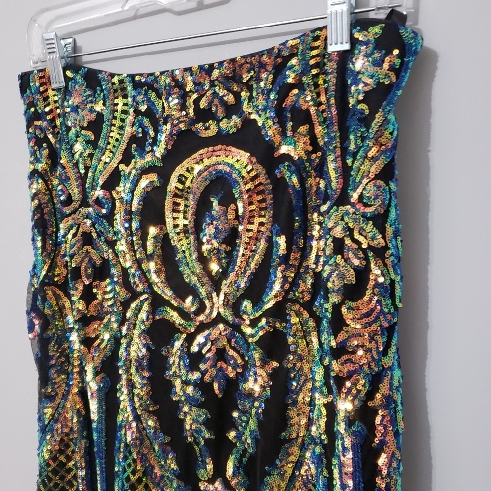 Alisha Hill Iridescent Sequin 2 Piece Prom Dress Mermaid Skirt Crop Top Size 10 - Picture 9 of 12